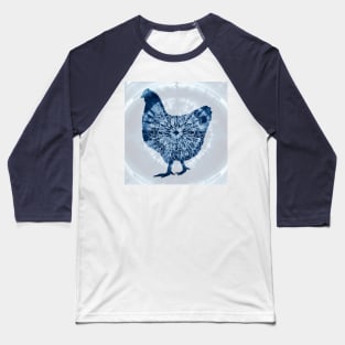 Chicken Mandala Indigo Blue Tie Dye Baseball T-Shirt